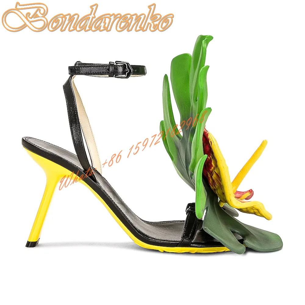 Sexy Leaf Folwer Sandals Women New Shoes Open Toe Buckles Straps Strange Style Heels Designer Party Summer Shoes Runway Fashion