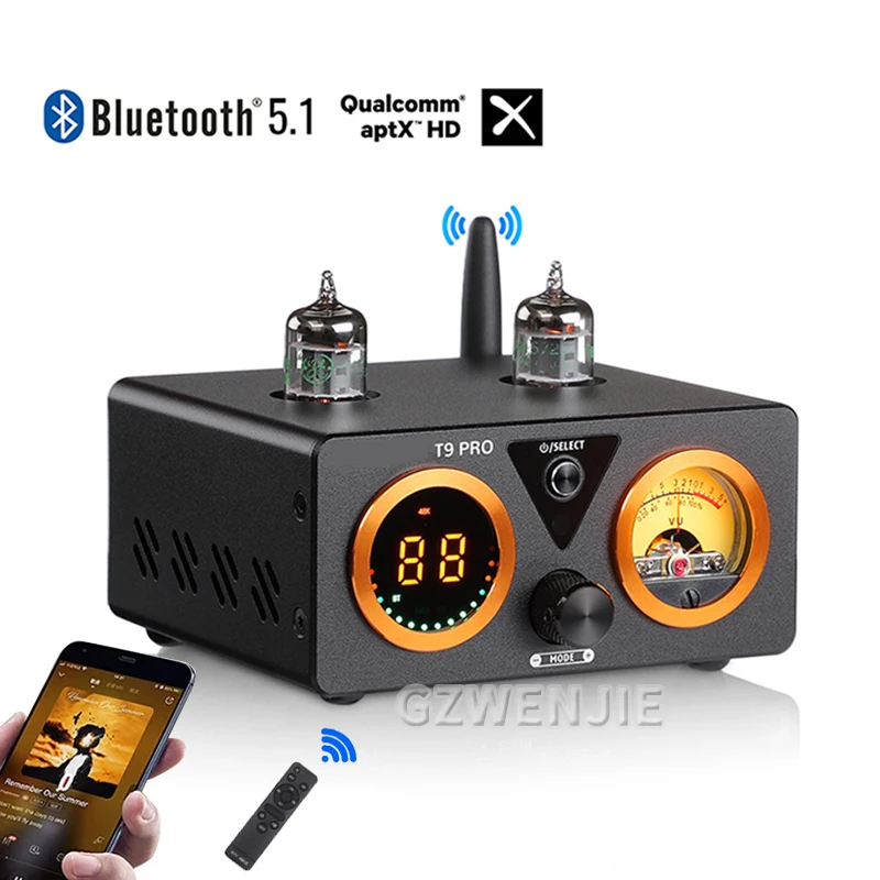 T9 PRO APTX HD Bluetooth Amplifier Audio 100Wx2 HiFi Stereo Power Amplificador USB DAC COAX OPT VU Meter Tube Amplifier