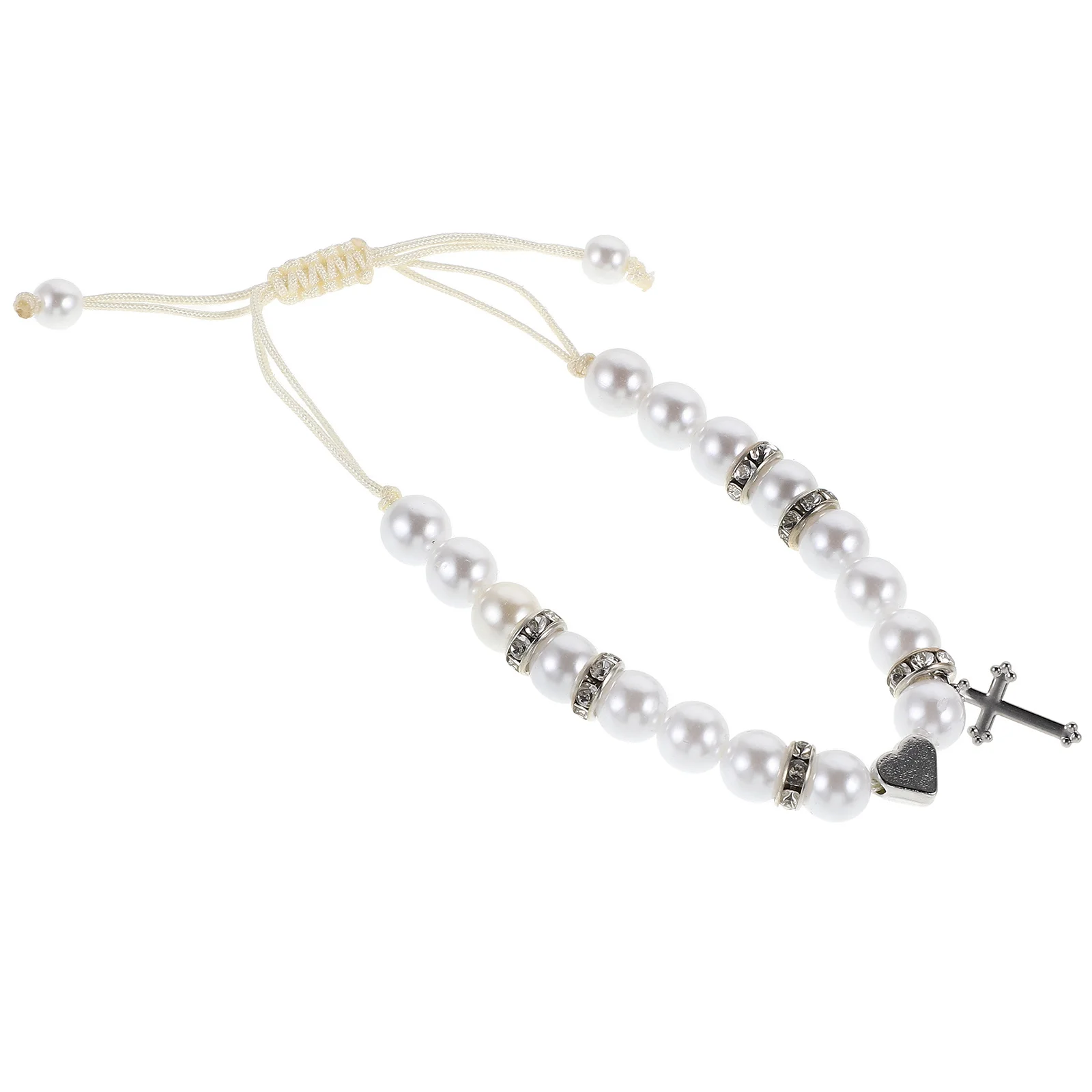 

Heart Charm Bracelet for Women Pearl Beads Adjustable Rope Handmade Boho Jewelry Elegant Love Gift for Her Holiday Present