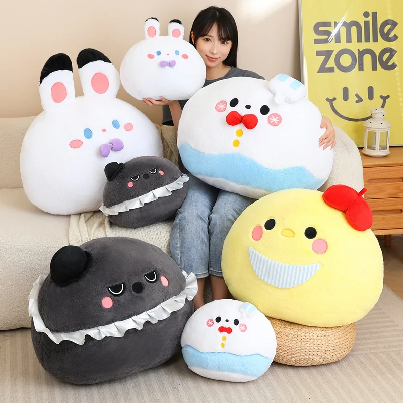 

Cute Cartoon Animal Ball Shape Pillow Stuffed White Rabbit Snowman Black Crow Yellow Chick Back Support Cushion Decor Gift