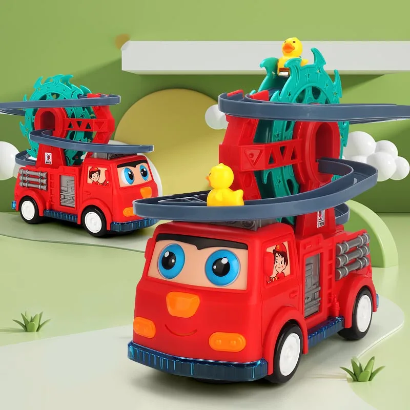 Children's Toy  Electric Fire Duck Ferris Wheel Railcar Car Universal Light Music Track Combined With Fire Truck With Music