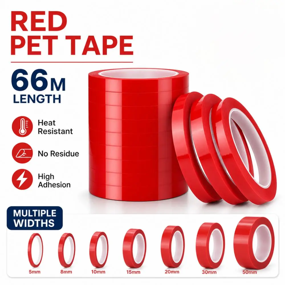 Hitzebeständiges Markierungsband, 3/5/8/10 mm breit, 66 Meter, rotes, selbstklebendes, codiertes Klebeband, Whiteboard-Klebeband