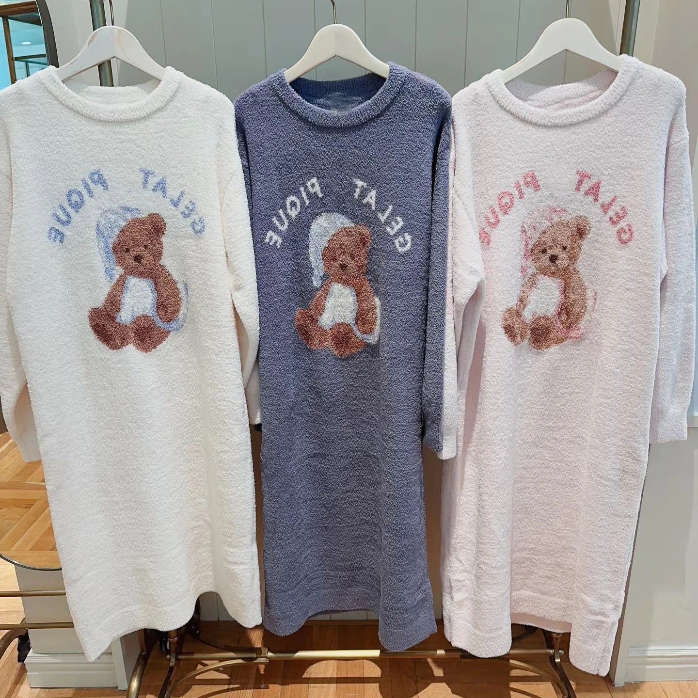 Japanese Style Winter Thick Warm Sweater Room Wear Pajamas Sleep Good Night Bear Home Wear Night Wear Lounge wear Set