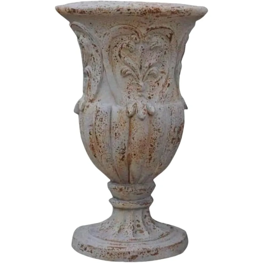 

VISIBLE Vintage European Giant Garden Urn Planter, Decorative Cement and Fiber Flower Pot, Make Rust Finished, Wrap Foam Safely