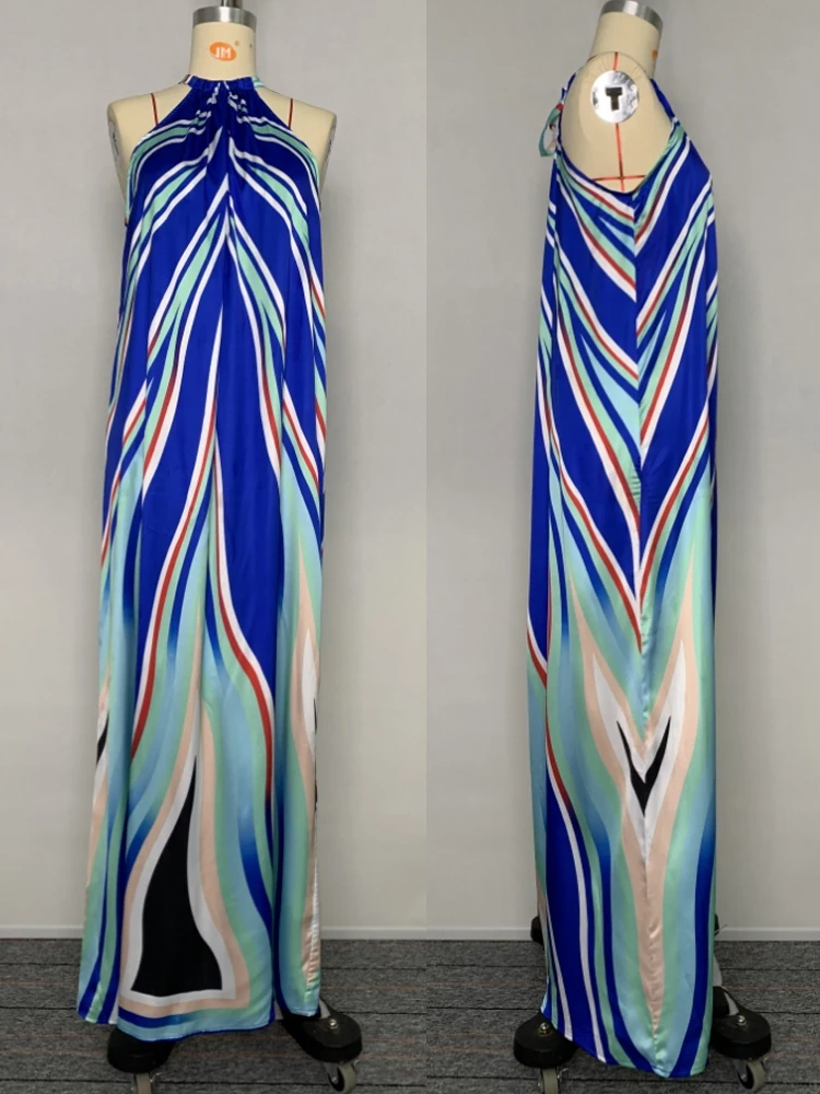 Abiti lunghi da ballo per feste con scollo all'americana a righe colorate da donna 2025 Abito lungo da vacanza elegante allentato senza maniche della nuova estate