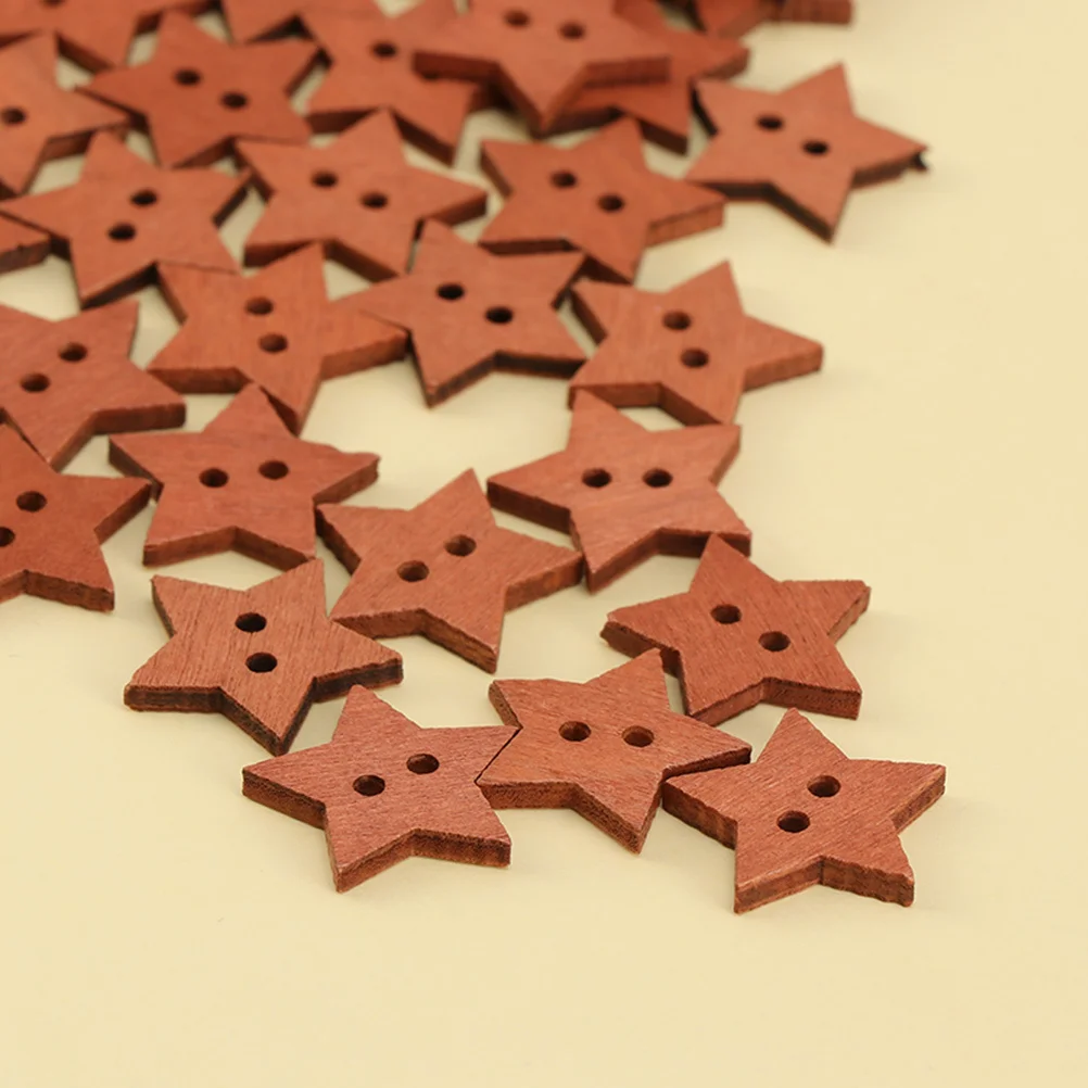 

150Pcs Vintage Five-Pointed Star Buttons Wooden Handcraft Two-Hole Sewing Craft Scrapbooking Embellishments for Clothing Bags
