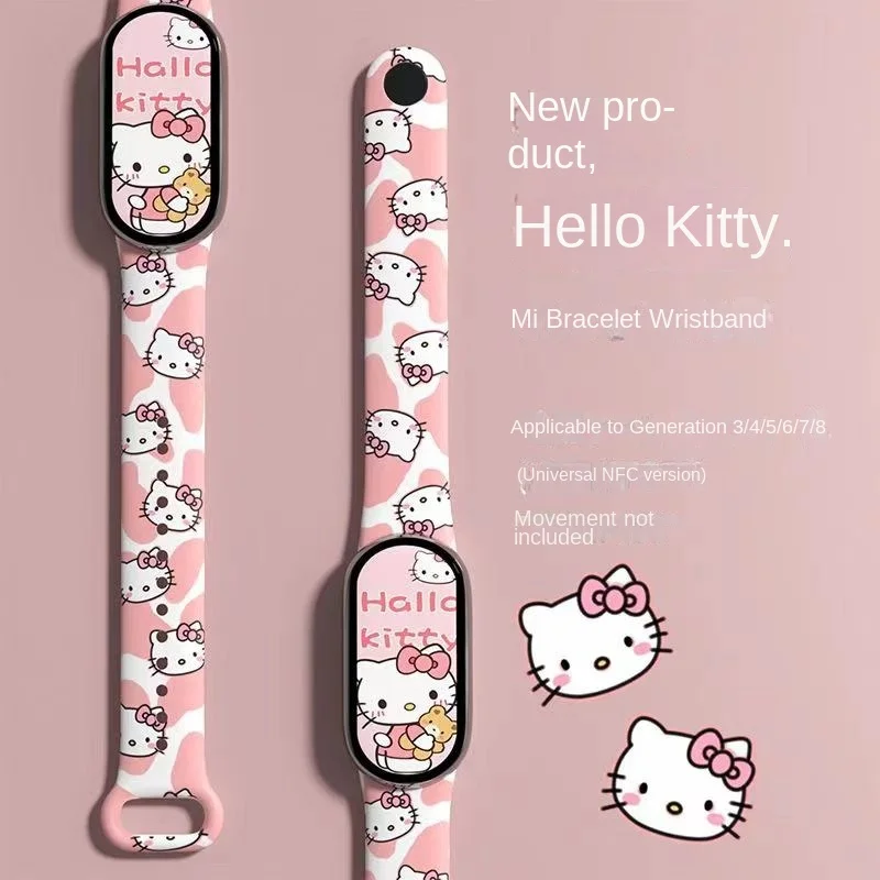 Sanrio Hello Kitty Silicone Strap for Xiaomi Mi Band 7 6 5 4 Bracelet Wrist Miband 3 2 1 NFC Sport Replacement Cute Watchbands