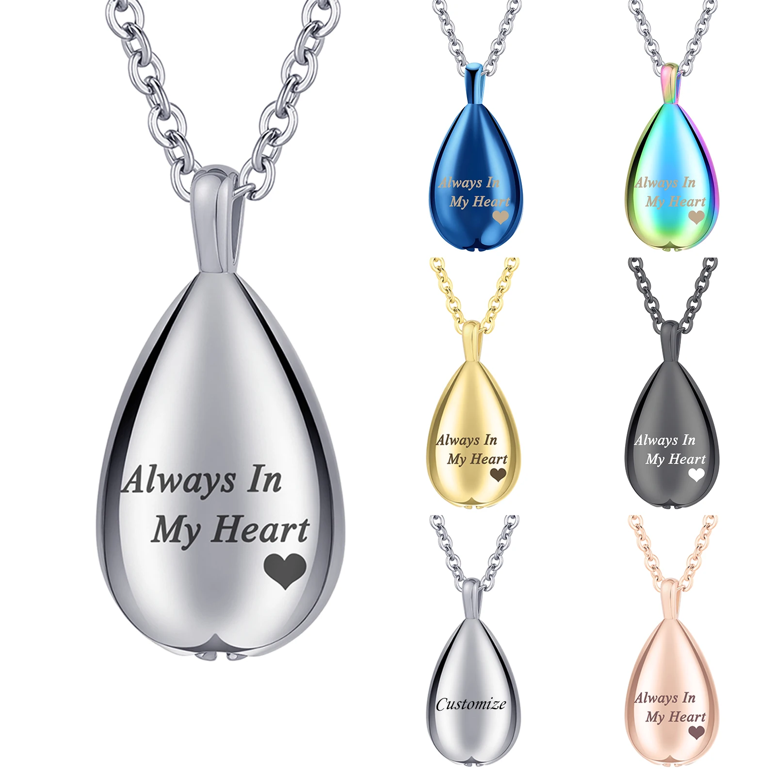 

Customize Teardrop Cremation Jewelry for Ashes Pendant Keepsake Urn Necklace for Ashes for Women Men with Mini Keepsake Memorial