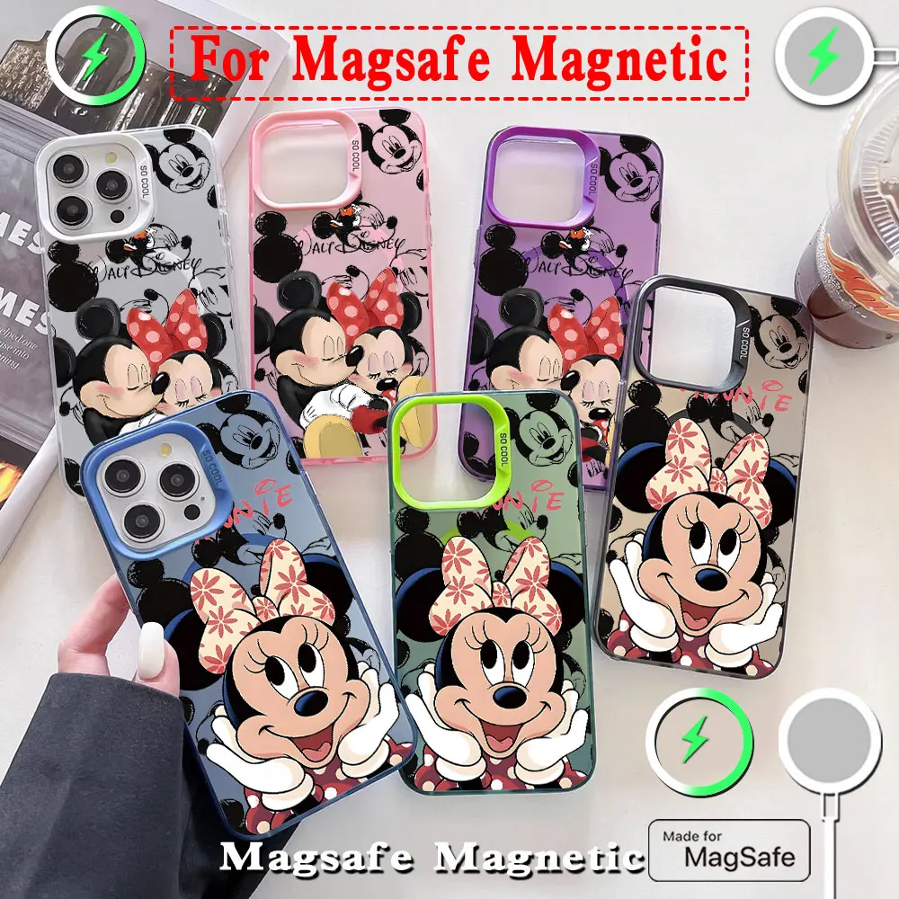 Original Couple Mickey Minnie Magsafe Magnetic Case for Samsung S25 S24 S23 S22 S21 S20 FE Plus Ultra 5G Silver Plated Cover