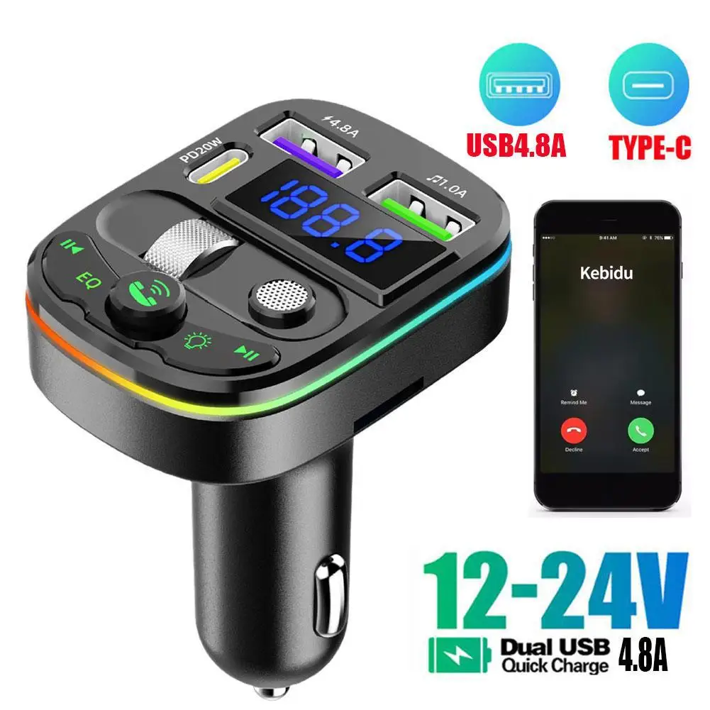 Car Bluetooth FM Transmitter with Digital Display QC3.0 & PD Fast Charging, Hands-Free Calling Automotive Interior Accessories