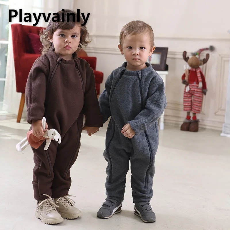 

Baby and Toddler Fleece Jumpsuit 2025 New Autumn and Winter Long Sleeve Round Neck Zipper Warm Rompers Infant Outdoor Wear A5319