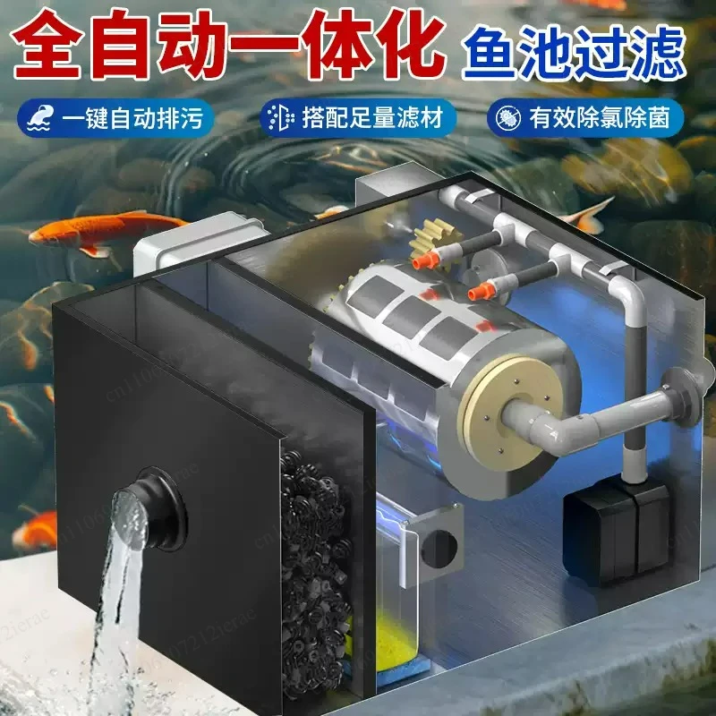 

Automatic Drum Filter for Koi Pond, Stainless Steel Mechanical Filter with Backwash for Water Garden & Aquaculture