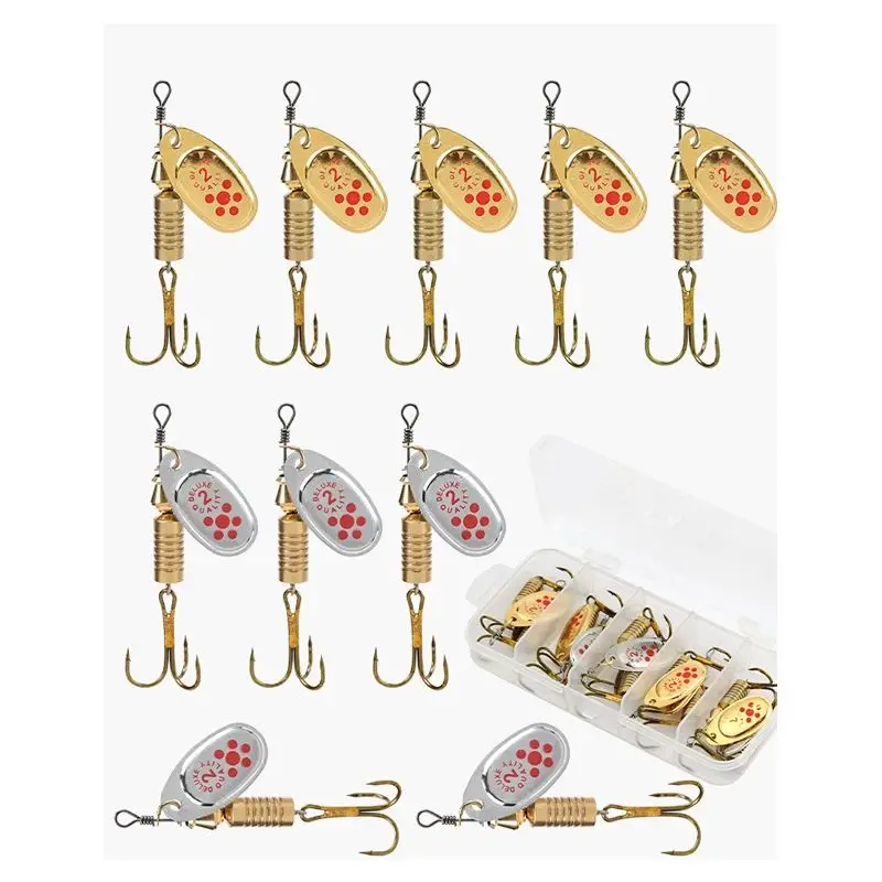 JSFUN 10pcs Spinner Lure Set with Rotating Blades Stainless Steel Reflective Spoons & Feathers Fishing Crankbaits for Freshwater view 3