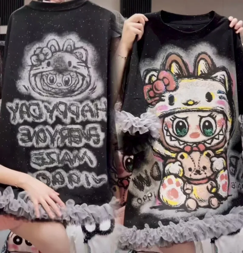 Y2K personalized anime cartoon graphic women clothing high street fashion trend top TiKi shirt 2025 casual loose short-sleeved