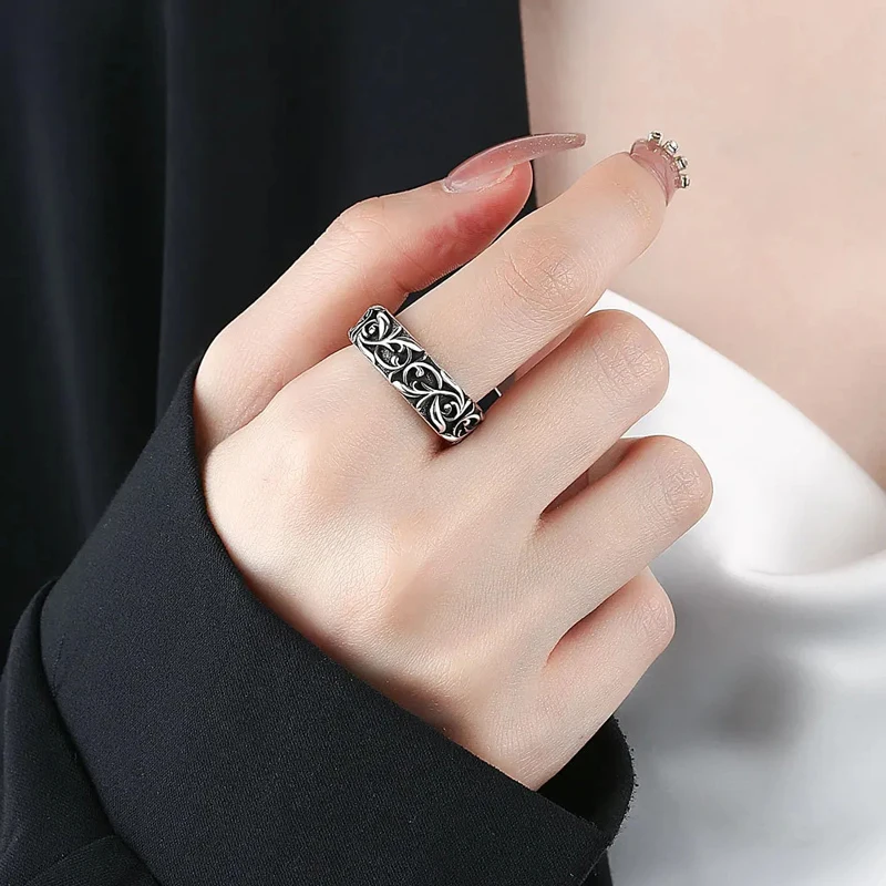 Retro Eternal Vine Rings Silver Color Punk Gothic Vintage Open Ring For Men Women Handmade Designer Jewelry Unisex Accessories