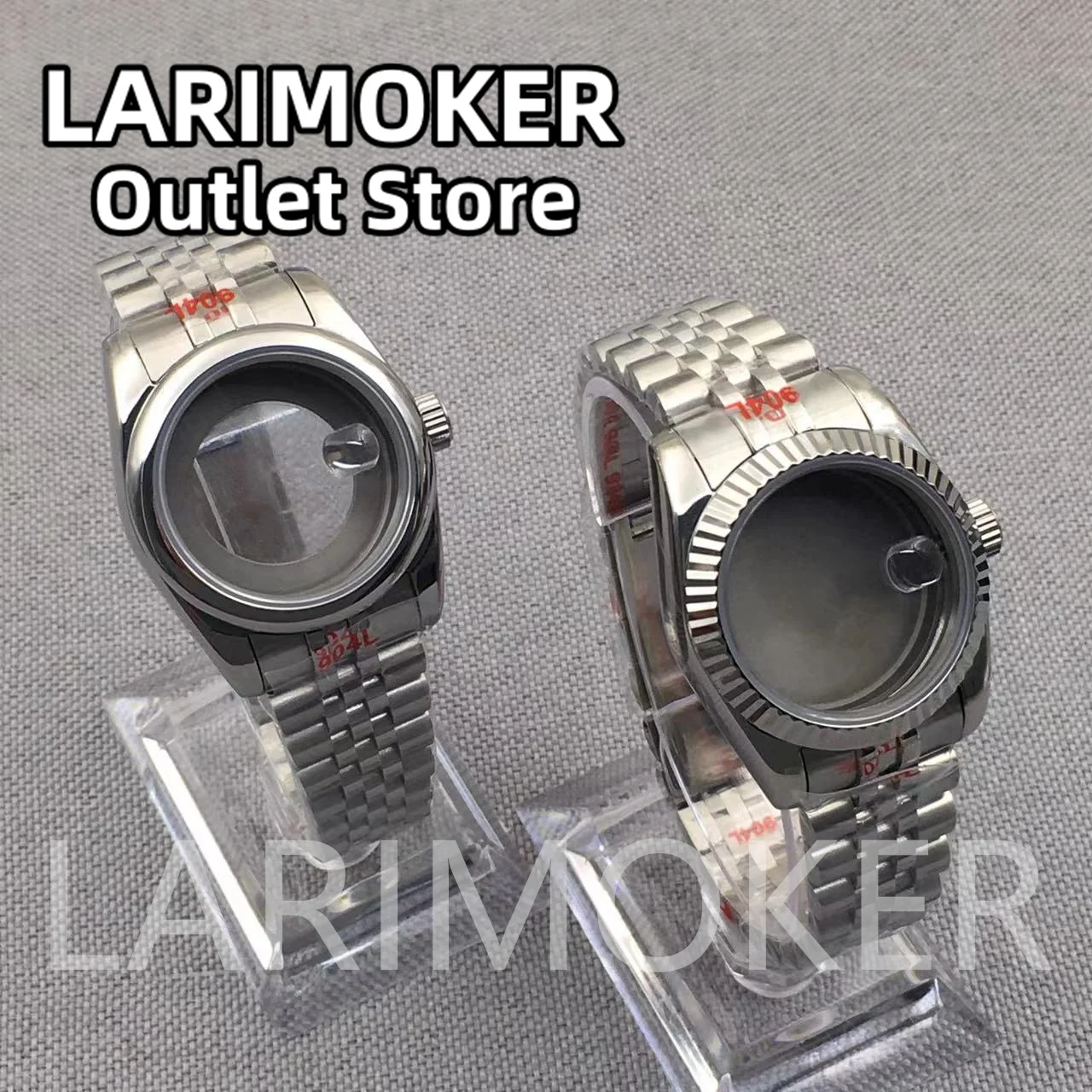 LARIMOKER 31mm Women's Silver Stainless Steel Round Fluetd Polished Bezel Sapphire Glass Case Fit NH05 NH06 Movement