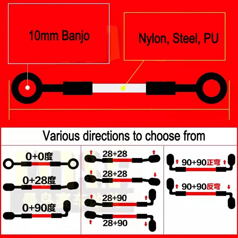 Tuyau de frein tressé pour moto, embrayage hydraulique, ligne de tube flexible, tuyau d\'huile, plusieurs angles disponibles, RL, DOT, M10Banjo0 ~