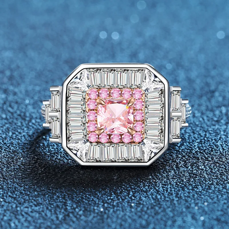

Luxury Solid Platinum PT950 Women's pink diamond moissanite diamond full of diamonds women's ring