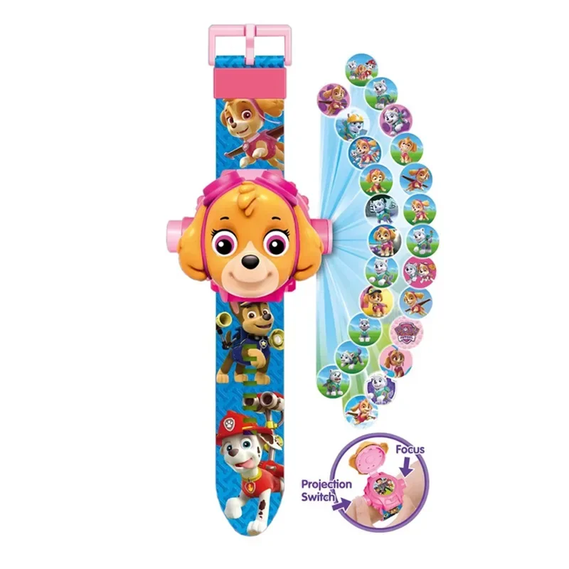 Original Paw Patrol Watch Toys 3D Projection Cartoon Pictures Digital Bracelet Chase Marshall Skye Model Action Figures Gifts