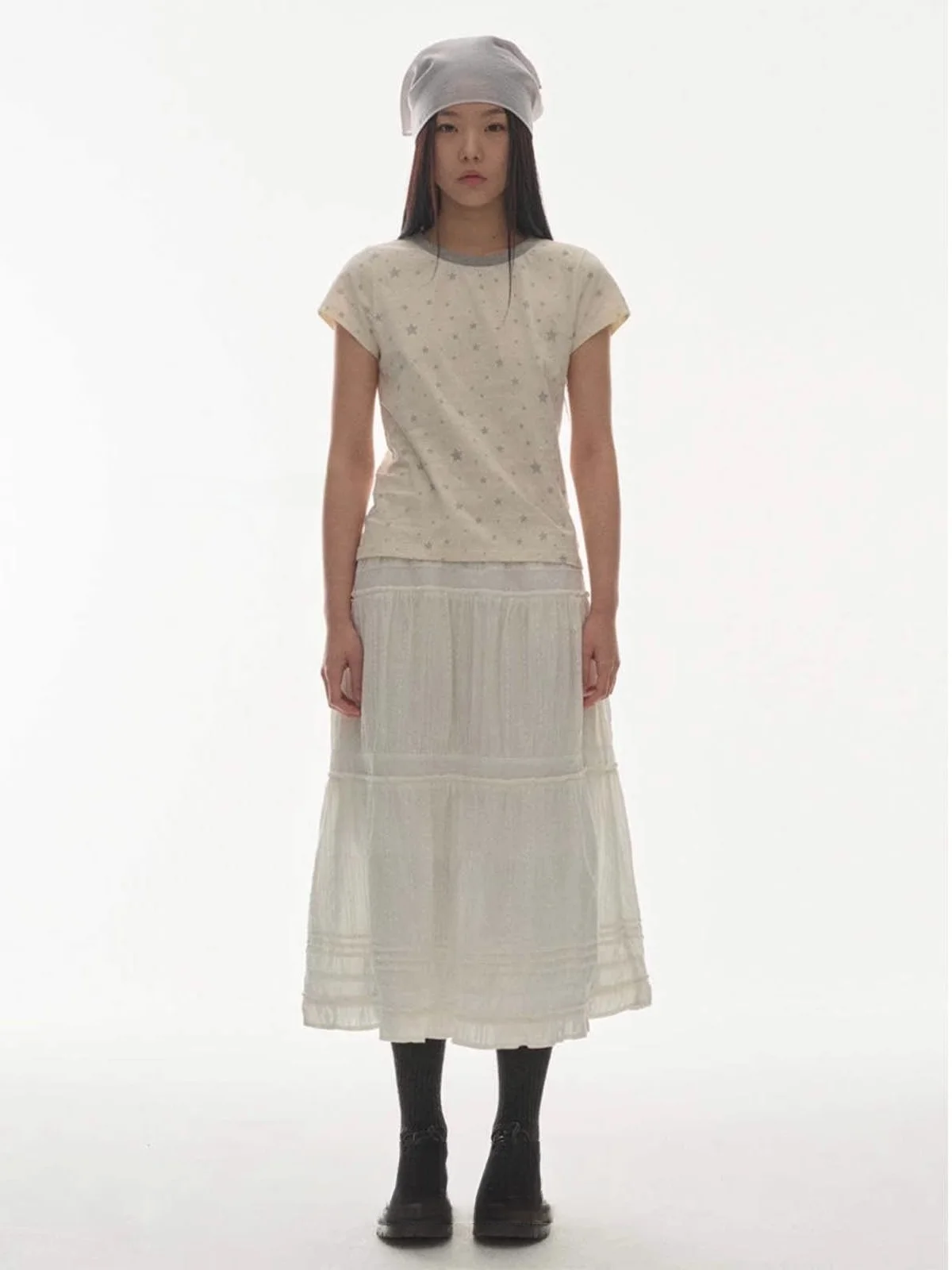 

Retro Lace Layered Plaid Cake Skirt Semi-Body Sweet Girl Casual Japanese Sle High Waist A-Line Midi Skirt for Young Women