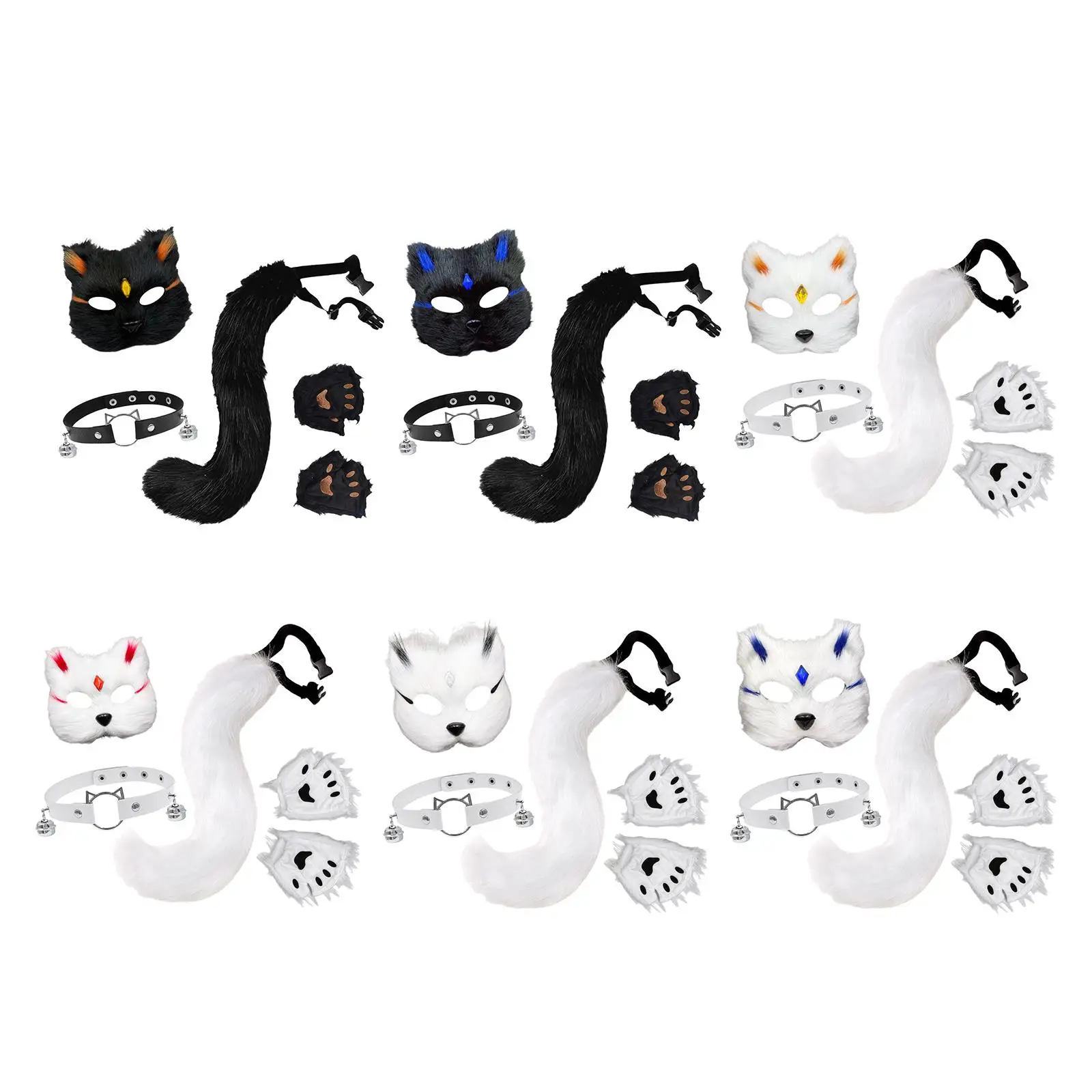 Set kalung ekor kucing dan rubah untuk berdandan, ulang tahun, pesta topeng, pertunjukan panggung