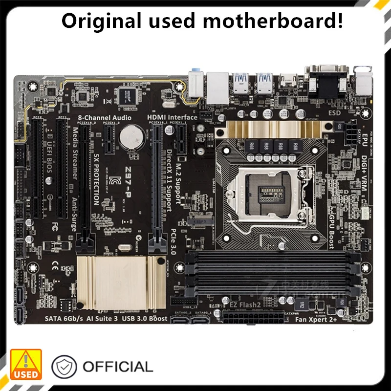 

For Z97-P Desktop Motherboard Z97 LGA 1150 For Core i7 i5 i3 DDR3 SATA3 USB3.0 Original Used Mainboard