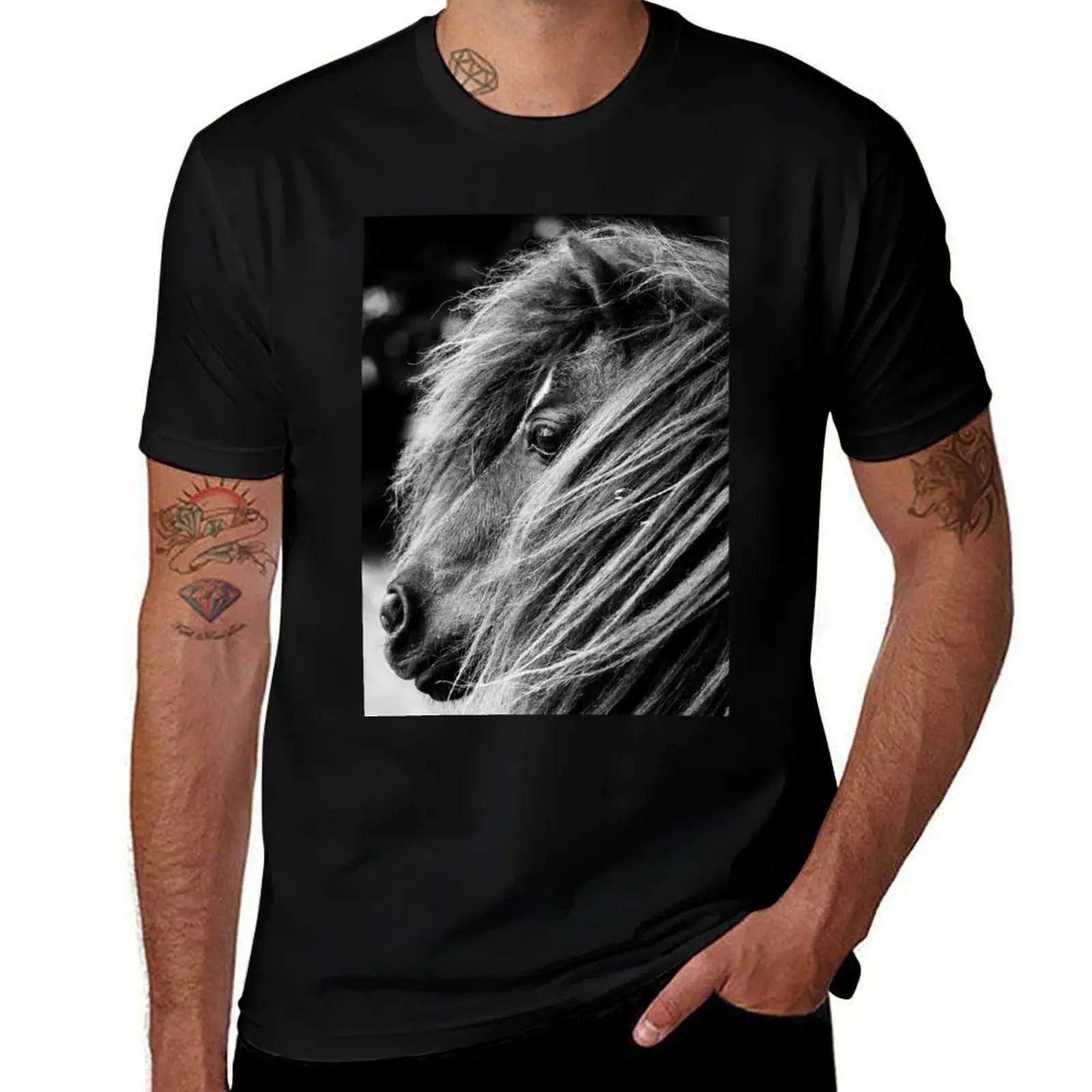 

Portrait of a Shetland Pony, Monochrome T-Shirt man t shirts for men casual t shirts for man slim fit T-Shirt