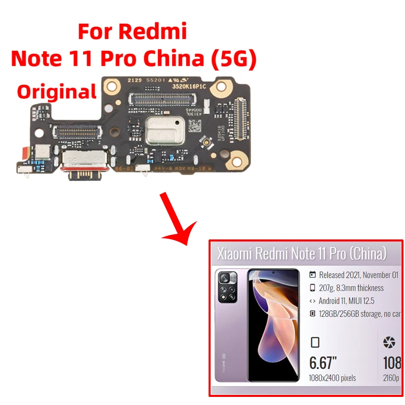 Original For xiaomi redmi note 11 pro 5G China version Dock Connector USB Charger Charging Port Flex Cable Board Replacement
