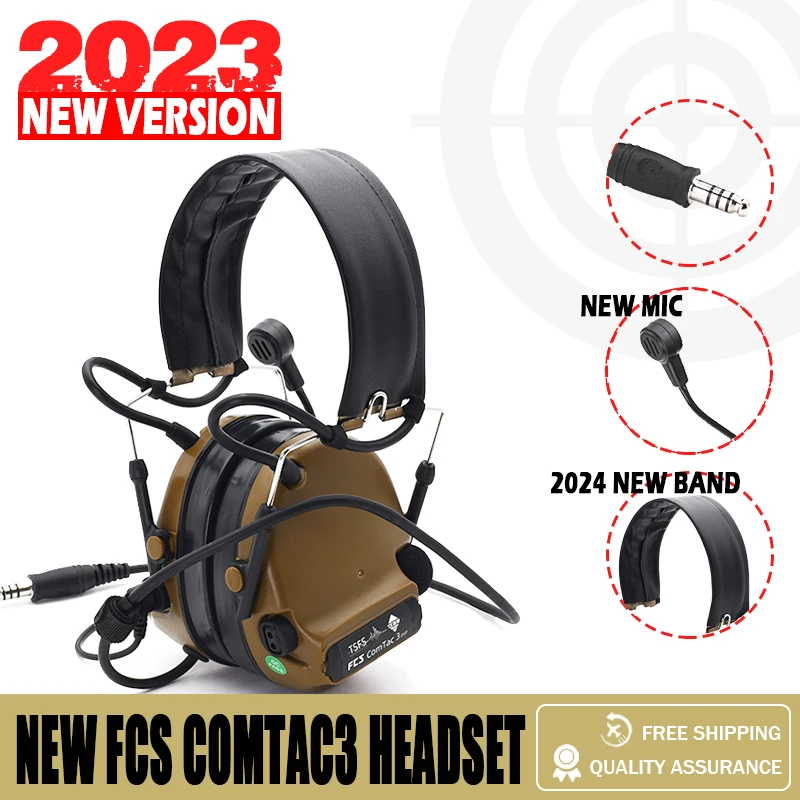 New FCS-TACTICAL ComtacIII Headset Noise Reduction Tactical Headphone Earmuffs Shooting Protector for Walkie-Talkie PTT Radio