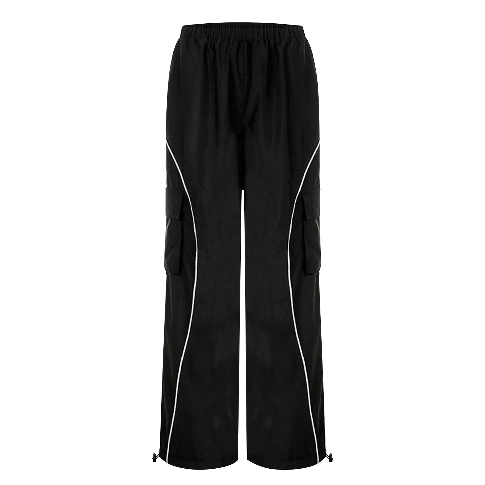 Street Style Hip-Hop Cargo Trousers Daily Causal Sports Jogging Pants Elastic Waist Line Loose Wide Leg Floor Mopping Pants