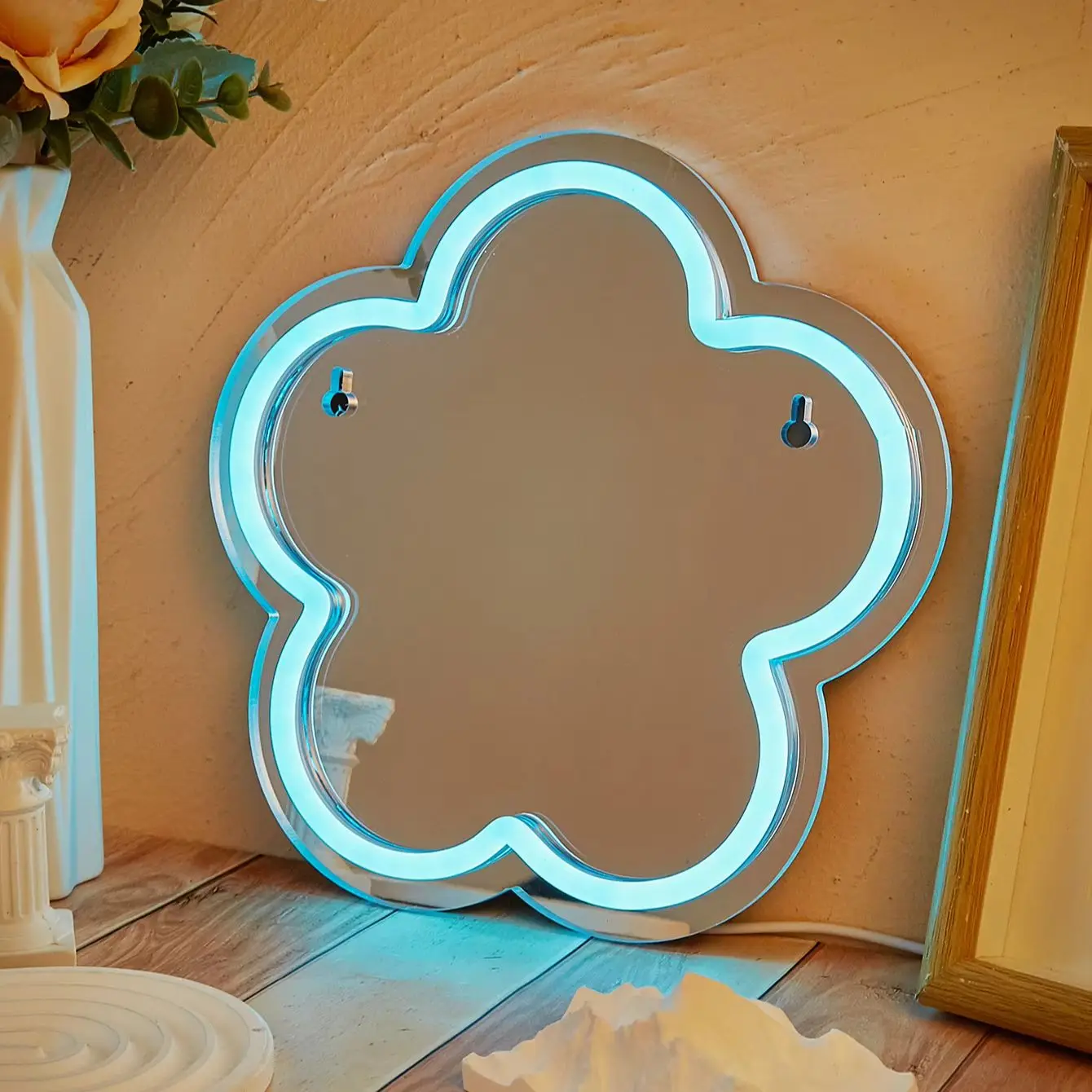 Chi-buy LED Neon Mirror flower USB Powered Neon Signs Night Light 3D Wall Art Bedroom Living Room Decor Lamp Signs