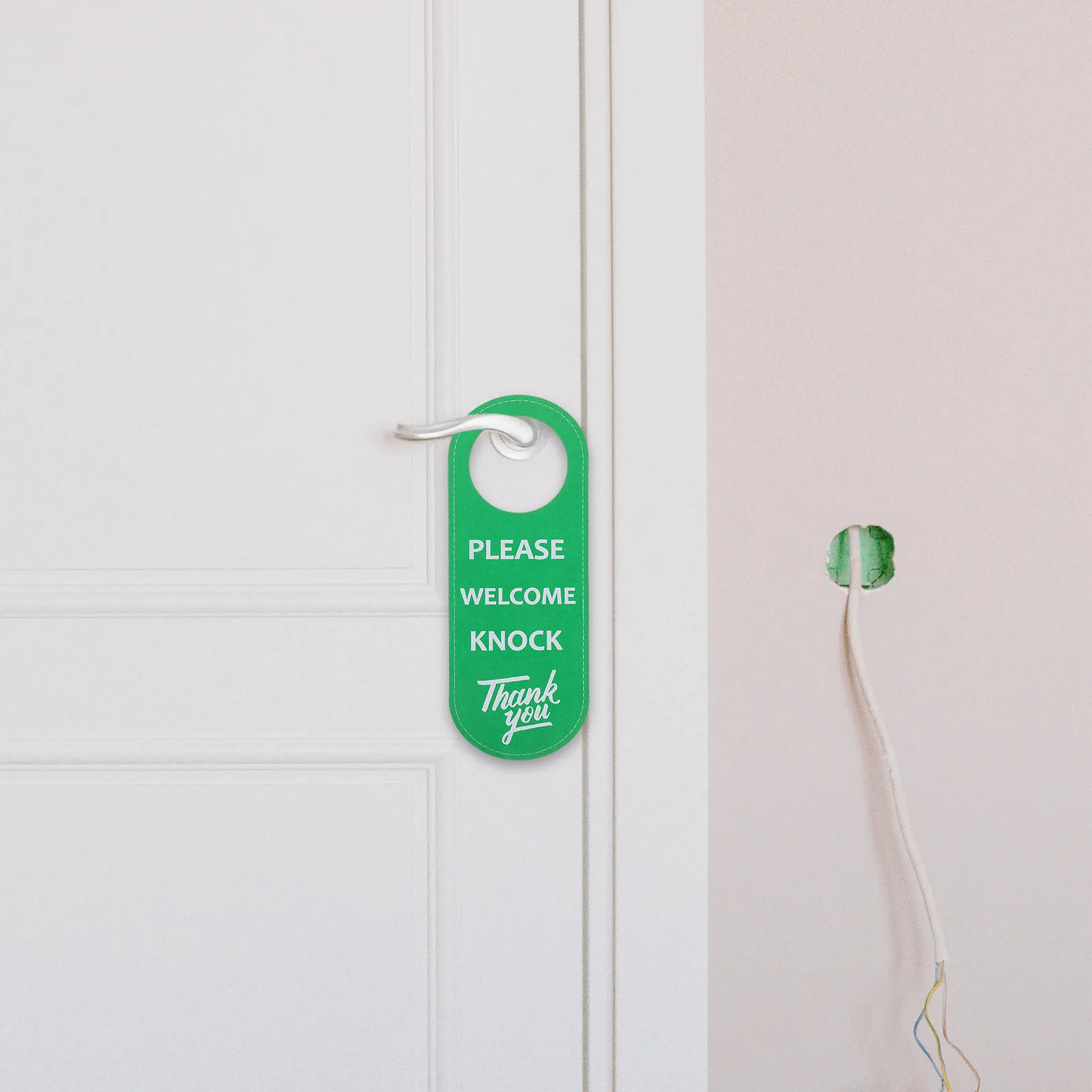 Please Welcome Knock Door Hanger Sign Sturdy PVC Double Sided Door Hanging Sign for Hotel Meeting Room