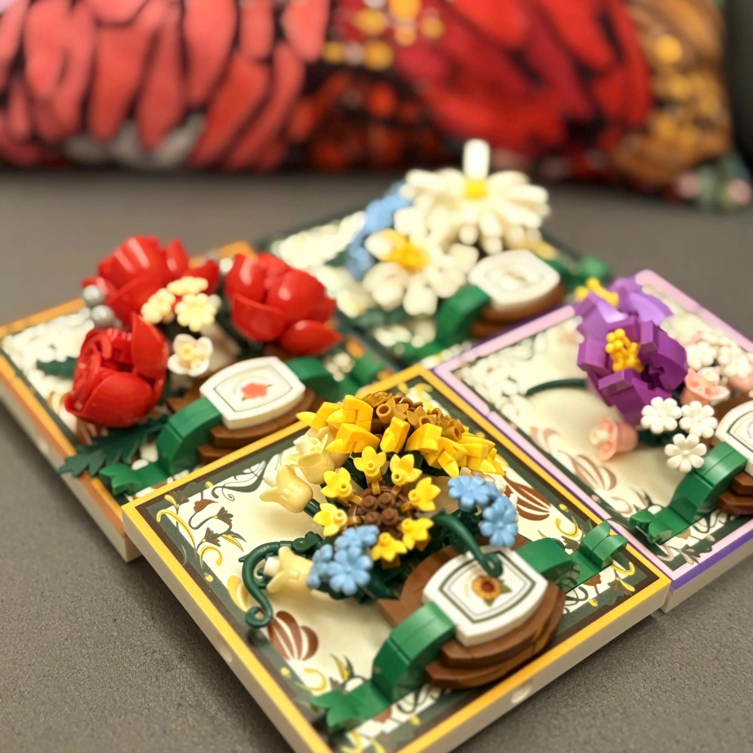 MOC 絶妙なビルディングブロック花 3D フォトフレームロマンチックな家の装飾ディスプレイ吸盤固定ミニレンガ子供のおもちゃ