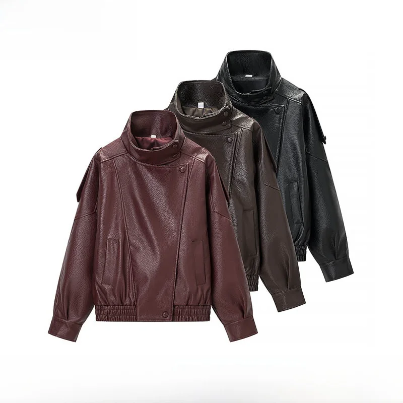 

Модная теплая куртка из искусственной кожи ZR Sle, новая осенне-зимняя женская короткая куртка из полиэфирного волокна на молнии