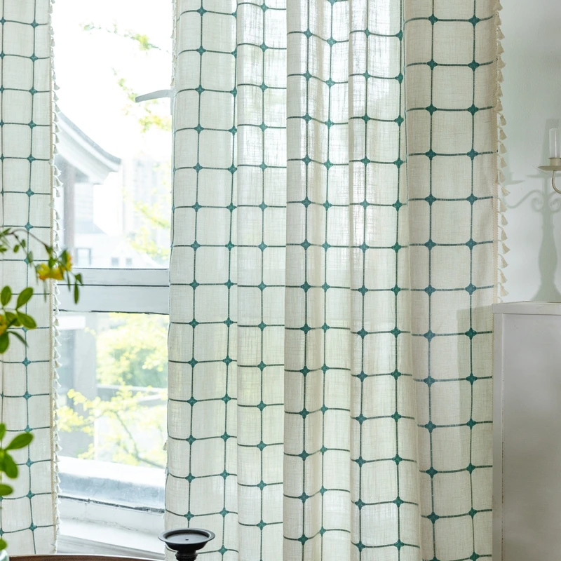 Bedroom Living Room Finished Curtain Multicolor Plaid Embroidery Farmhouse Decoration Semi-shading Curtain Bohemian Valance