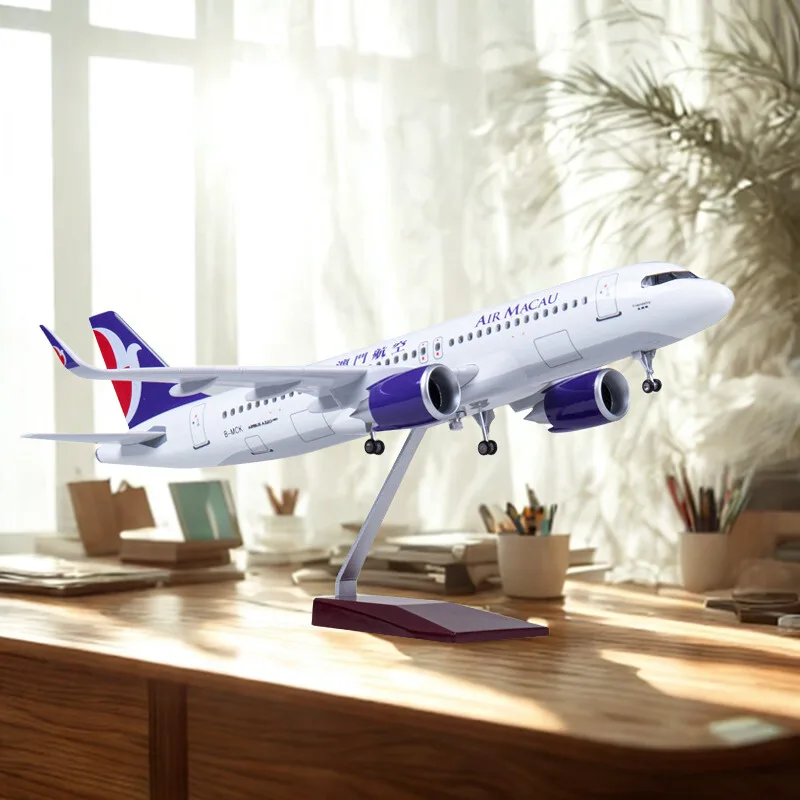 

47cm Macau Airways A320neo 1/80 Scale Plane Toy Diecast Airplane Model With LED Lights And Wheels Resin Collectible Aircraft Toy