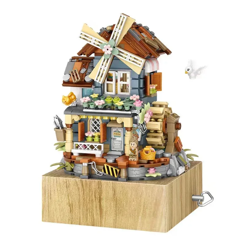 LOZ 1239 Windmill music box mini Blocks Kids Building Toys DIY Bricks Girls Gift  Chinese Windmill House Christmas