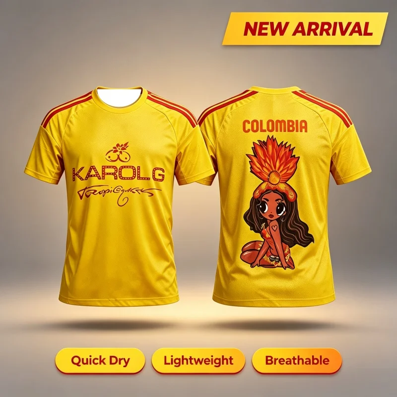 Karol G Colombia 3D Printing Soccer Jersey Men Women Tropic Gusto Cartoon Print Short Sleeve Breathable Football Parent-child