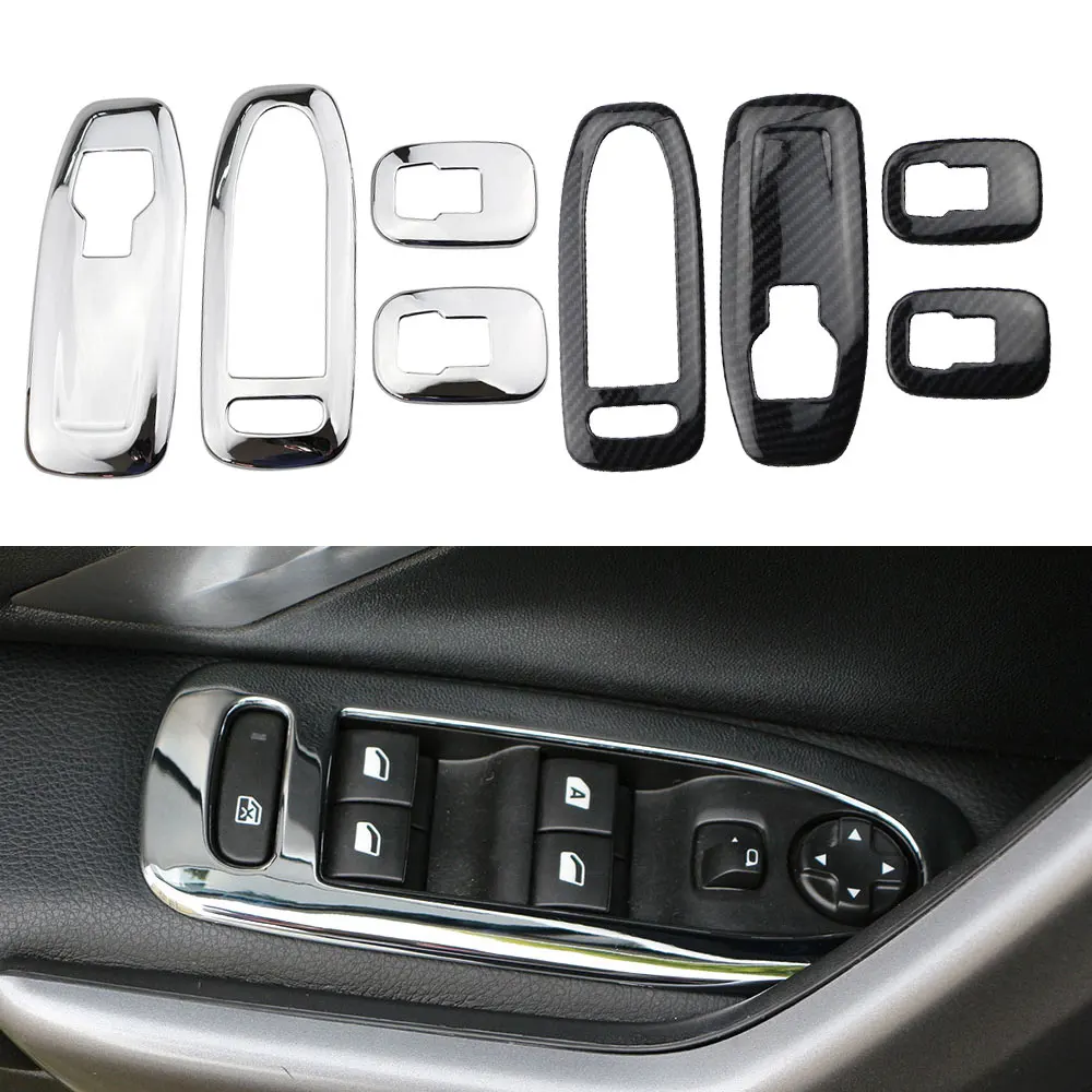 Przycisk podnośnika szyby samochodowej Pokrywa panelu dla Peugeot 2008 2014-2019 4 sztuki Naklejka na podłokietnik drzwi Stylizacja Akcesoria wewnętrzne