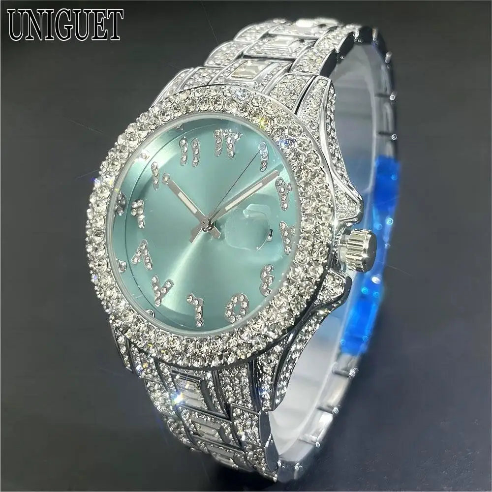 

Hot Sell Hip Hop Iced Watch For Men Luxury Stainless steel Quartz Wristwatch Man's Fashion Diamond Bling Blue Watch Reloj Hombre