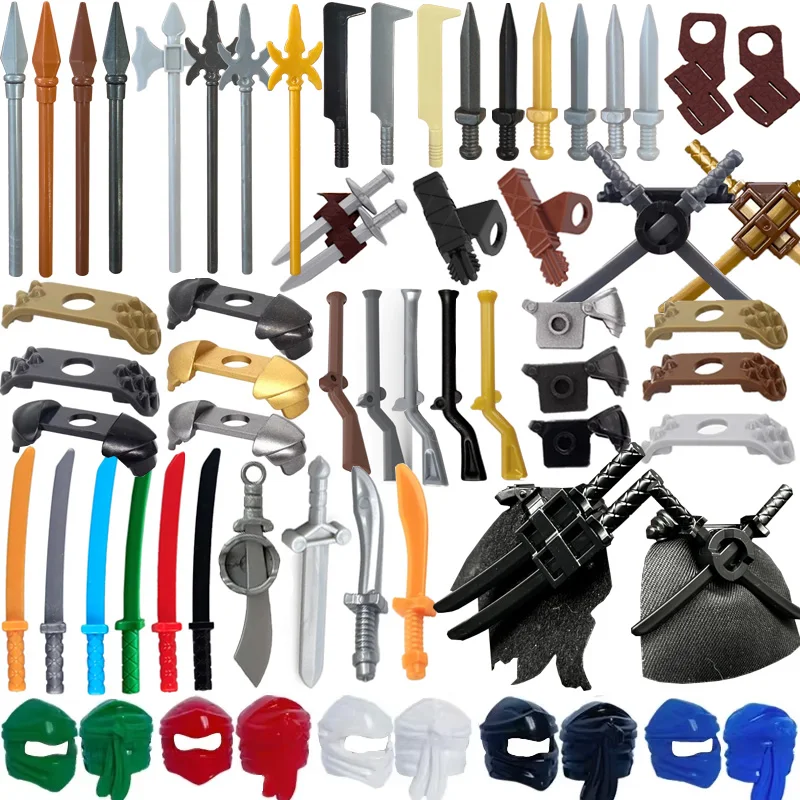 Soldat médiéval chevalier Figure accessoires blocs de construction épée fourreau cape épaule armure casque foulard briques jouets E01
