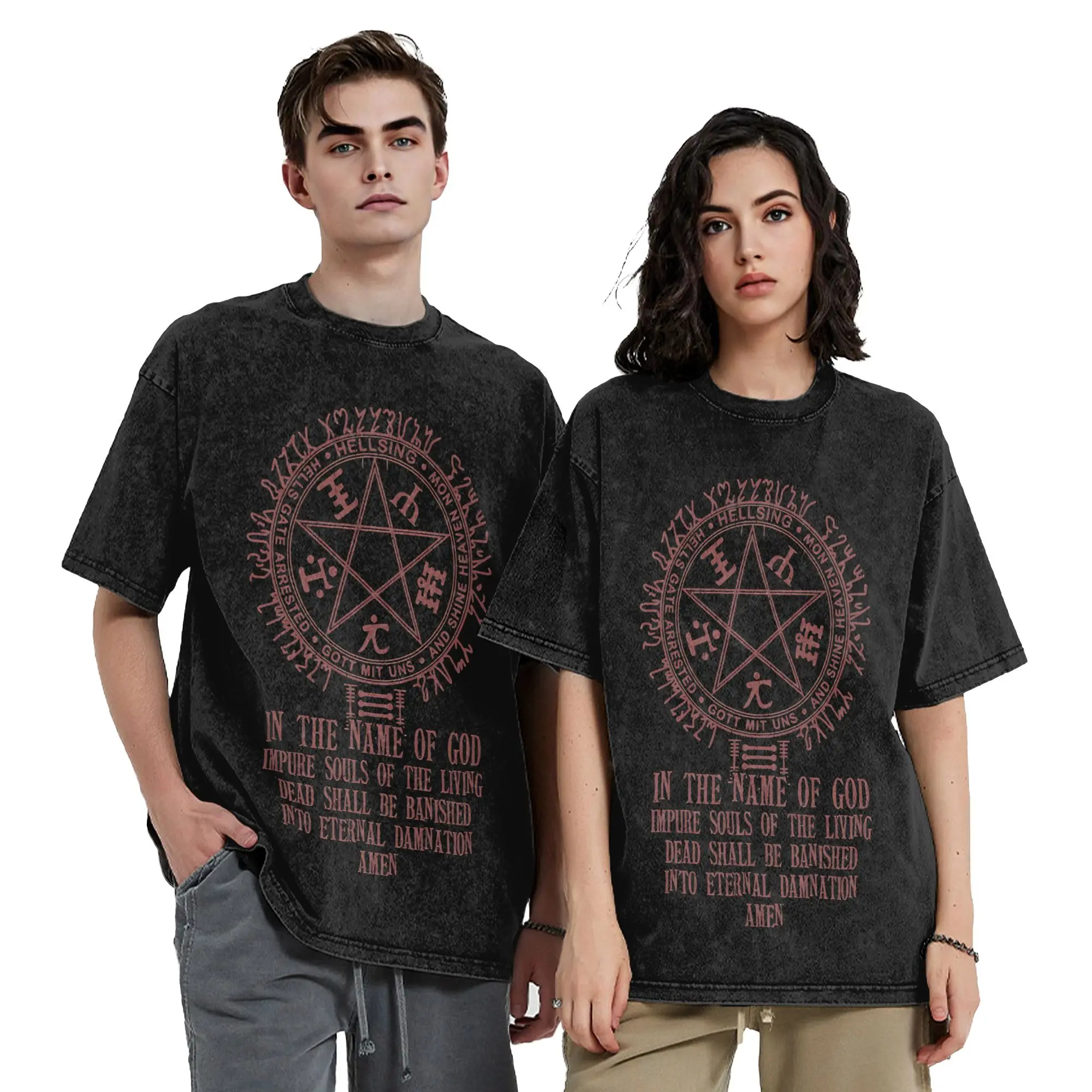 Hellsing - Alucard T Shirt Hip Hop Washed Short Sleeve Oversize T-Shirt  Novelty for Men Women Streetwear Printed Tops Tees view 4