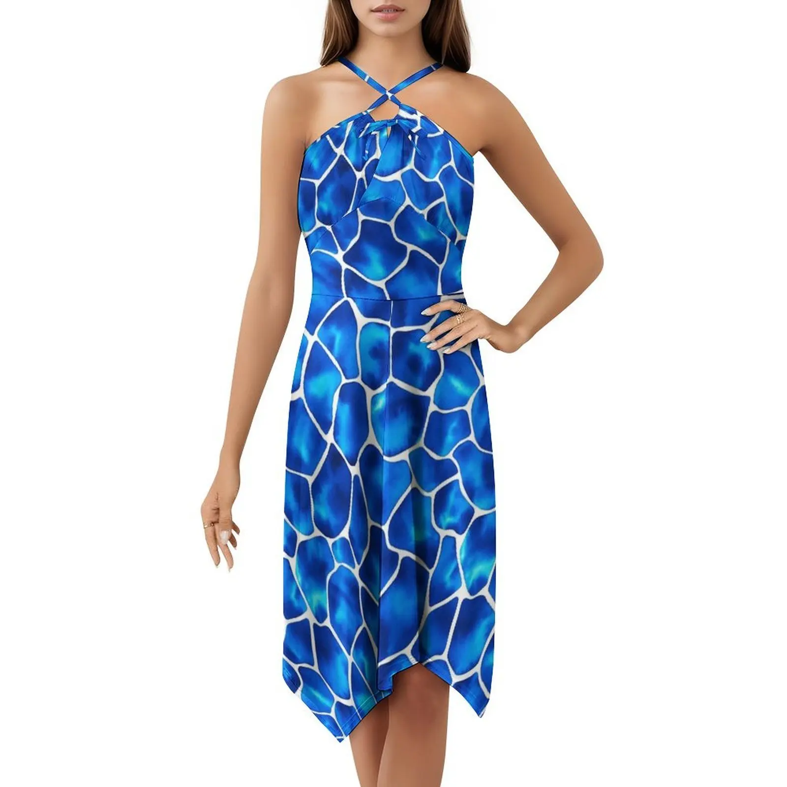 بقع الزرافة المائية (الأزرق) فستان الهيب هوب النسائي ملابس الشارع الشهير جرافيك طباعة ملابس الحفلات بقع الزرافة سفاري #5