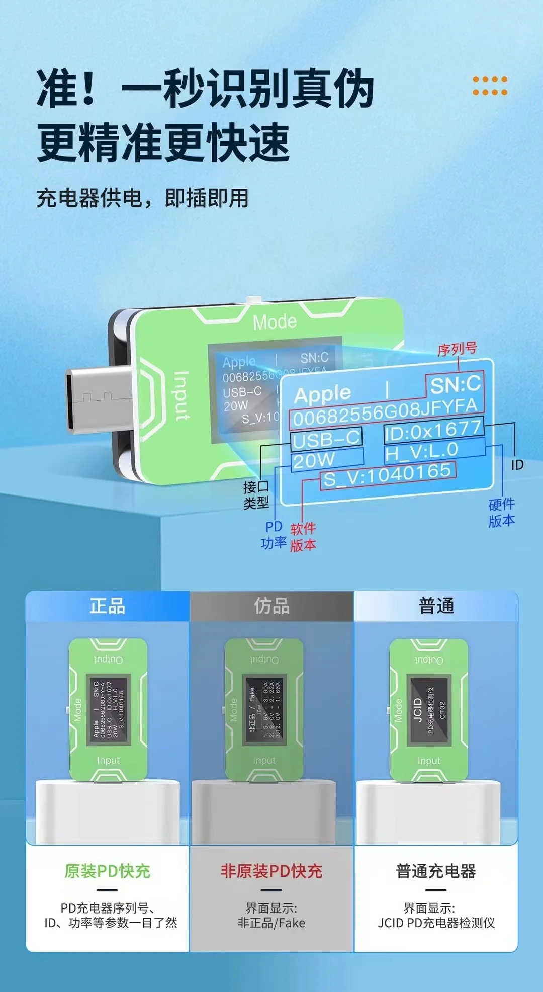 Imagem -02 - Original Jcid Ct02 pd Detector de Carregador Identificação Precisa de Produtos Genuínos hd Oled Tela Monitoramento em Tempo Real