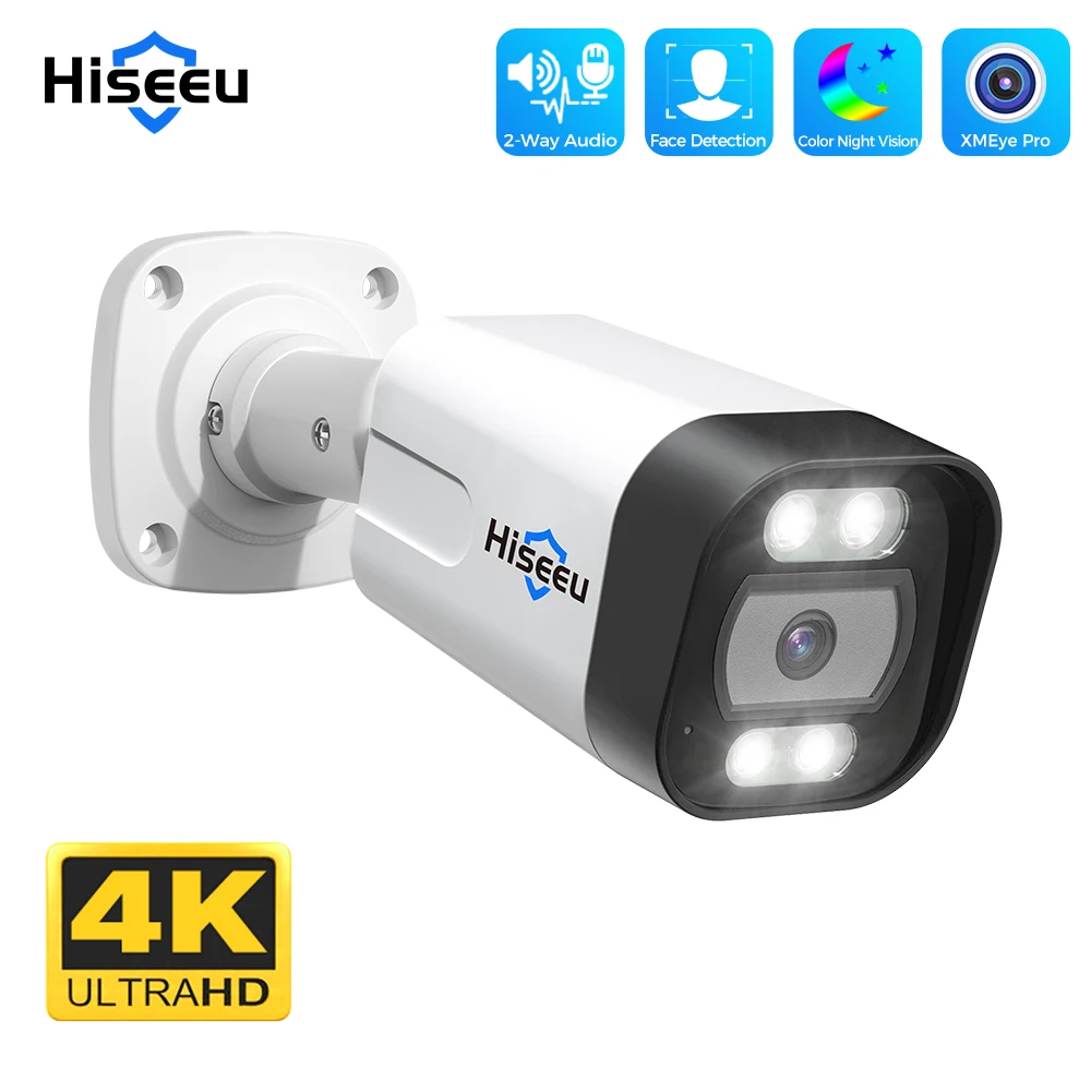 

Hiseeu 4K 8MP H.265 POE IP Camera Outdoor Onvif Bullet CCTV Home Audio 5MP Color Night Vision Security Camera for POE NVR