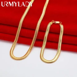 Does not fade 925 sterling silver 18K gold color Fine 6MM snake bone Necklaces bracelets for Men Women Fashion Jewelry set gift