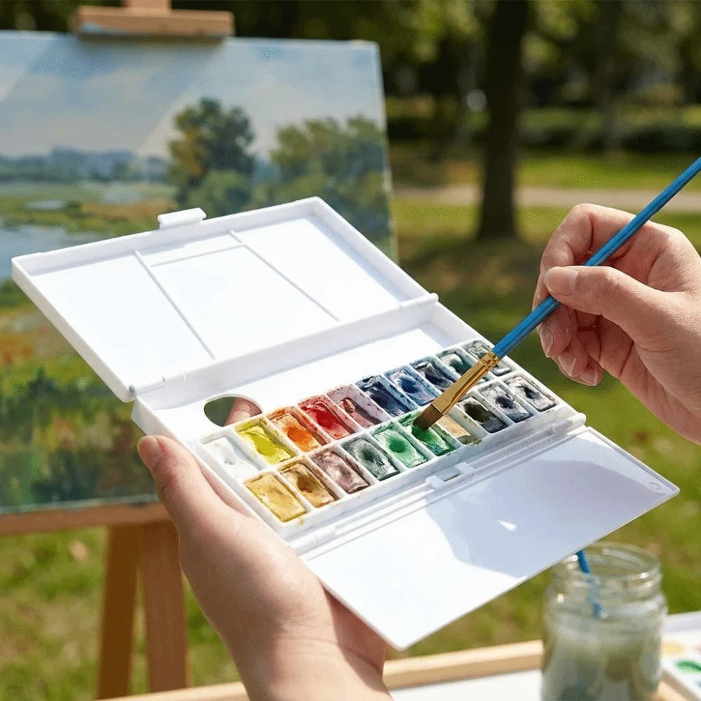 Foldable Watercolor Pigment Box 24 Grids Reusable Watercolor Mixing Tray Professional Easy To Rinse Paint Pigment Tray