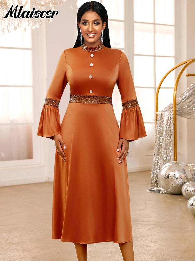 Mlaiscsr Formal Occasions African Brown Flare Sleeve A-Line Mid Dress Ballroom Dance Costumes Weddignd Party Ball Gown Vestidos