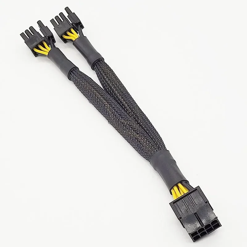 20cm Braided Y-Splitter GPU Adapter Cable PCIe 8 Pin Female To Dual 2X8 Pin(6+2) Male PCI Express Power Adapter Extension Cable