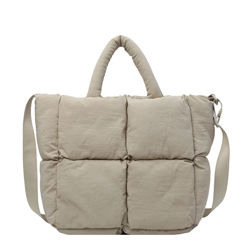 Sacola macia para mulheres, designer de bolsas acolchoadas, algodão leve de nylon para baixo, sacos crossbody de ombro, moda inverno quente